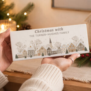 Personalised Christmas House Scene Wooden Mantle Block Decoration