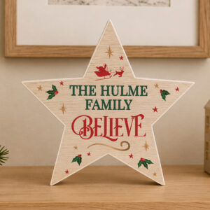 Personalised Believe Wooden Christmas Star Ornament