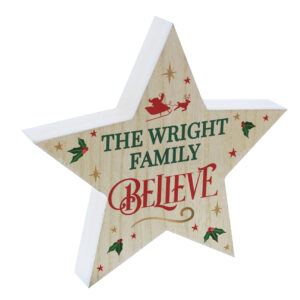 Personalised Believe Wooden Christmas Star Ornament