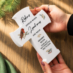 Personalised Robin Memorial Wooden Cross Ornament