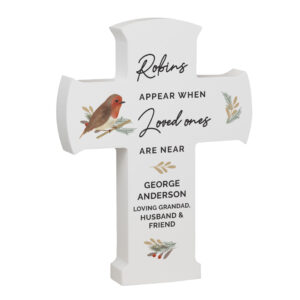 Personalised Robin Memorial Wooden Cross Ornament
