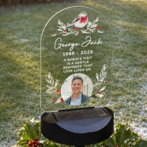 Personalised Robin Photo Memorial Solar LED Light