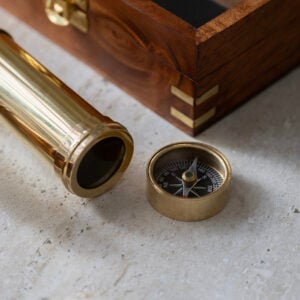 Personalised Classic Brass Explorer Gift Set In Wooden Box