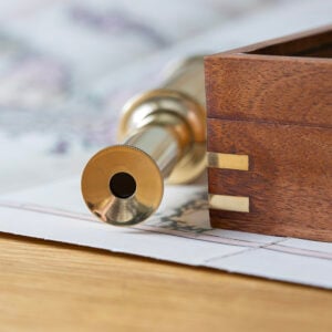 Personalised Classic Brass Explorer Gift Set In Wooden Box