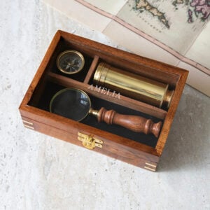 Personalised Brass Compass Telescope and Magnifying Glass Gift Set