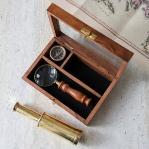 Personalised Brass Compass Telescope and Magnifying Glass Gift Set
